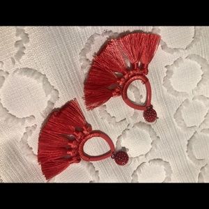 Coral Woven Tassel Statement Earrings